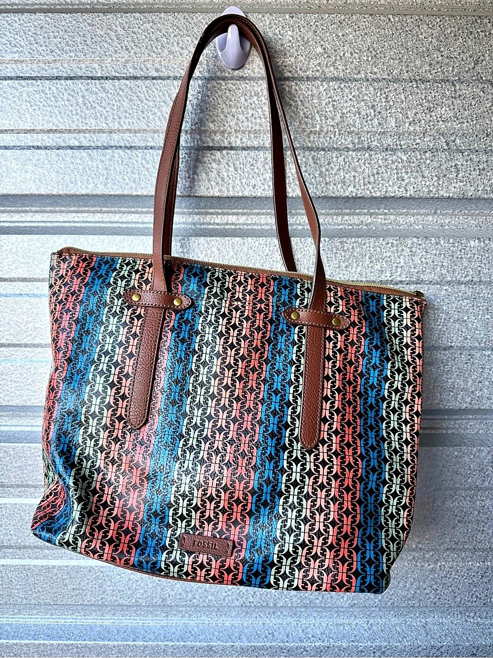 Fossil Key-Per Multicolor Monogram Tote Bag